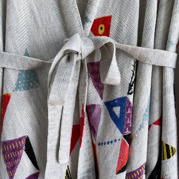 Desigual Asymmetric Open Knit Long Cardigan Colorful Geometric Belt Sweater Sz M - Picture 10 of 12